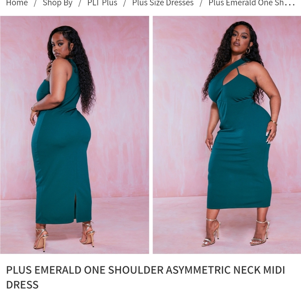 COPY - Brand-new asymmetric one shoulder midi dress in emerald.